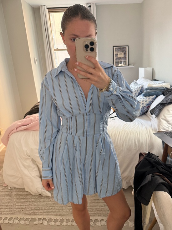 REVOLVE Dresses & Skirts - Revolve x Steve Madden Light Blue Striped Long Sleeve Shirt Dress